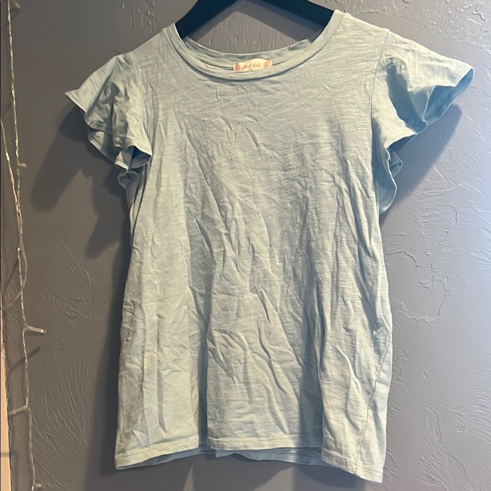 Altar'd State Blue Ruffled Flutter Sleeve Tee